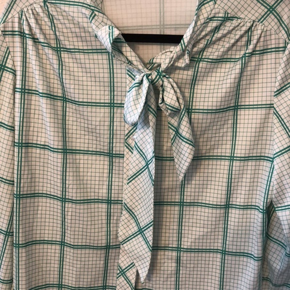 Vintage blouse, retro, unique, geometric, grid print, pussy bow, long sleeved - Picture 2 of 3